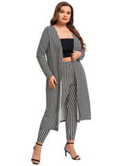  Houndstooth Print Cardigan & Skinny Pants Set