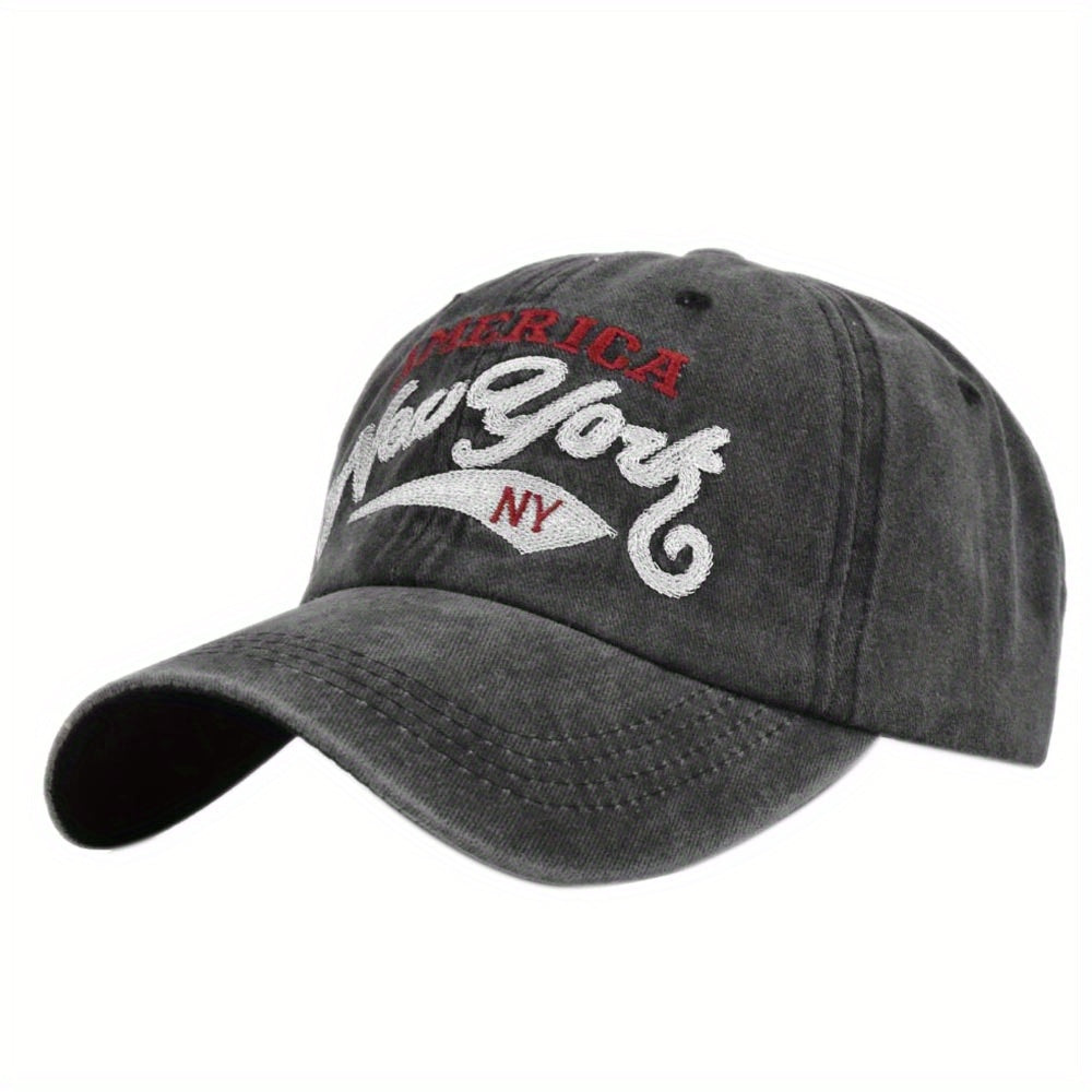 York Embroidered Baseball Cap Vintage Distressed Sun Hat