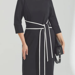  Colorblock Half Sleeve Belted Dress