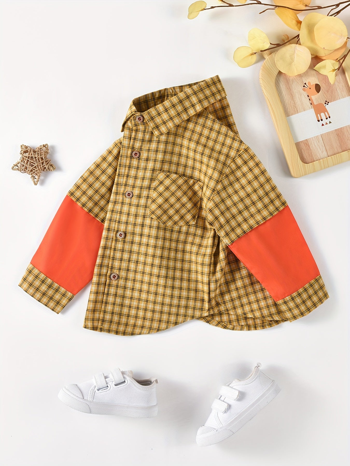 Boys Block Plaid Button Down Jacket Shirt, 3-10 Years Old