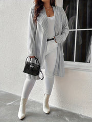  Solid Ribbed Long Sleeve Open Front Cardigan