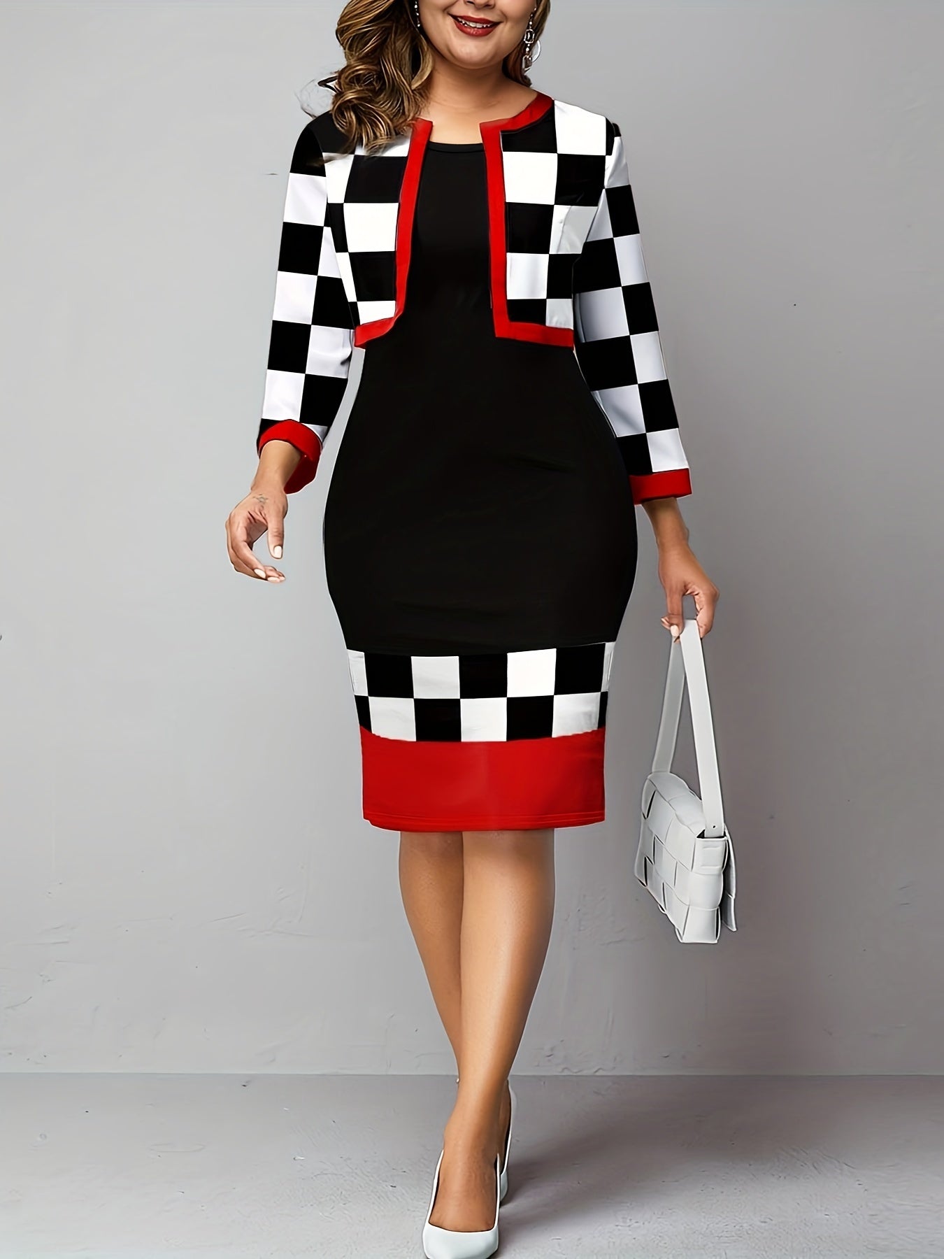  Colorblock Checker Print 2-Piece Set