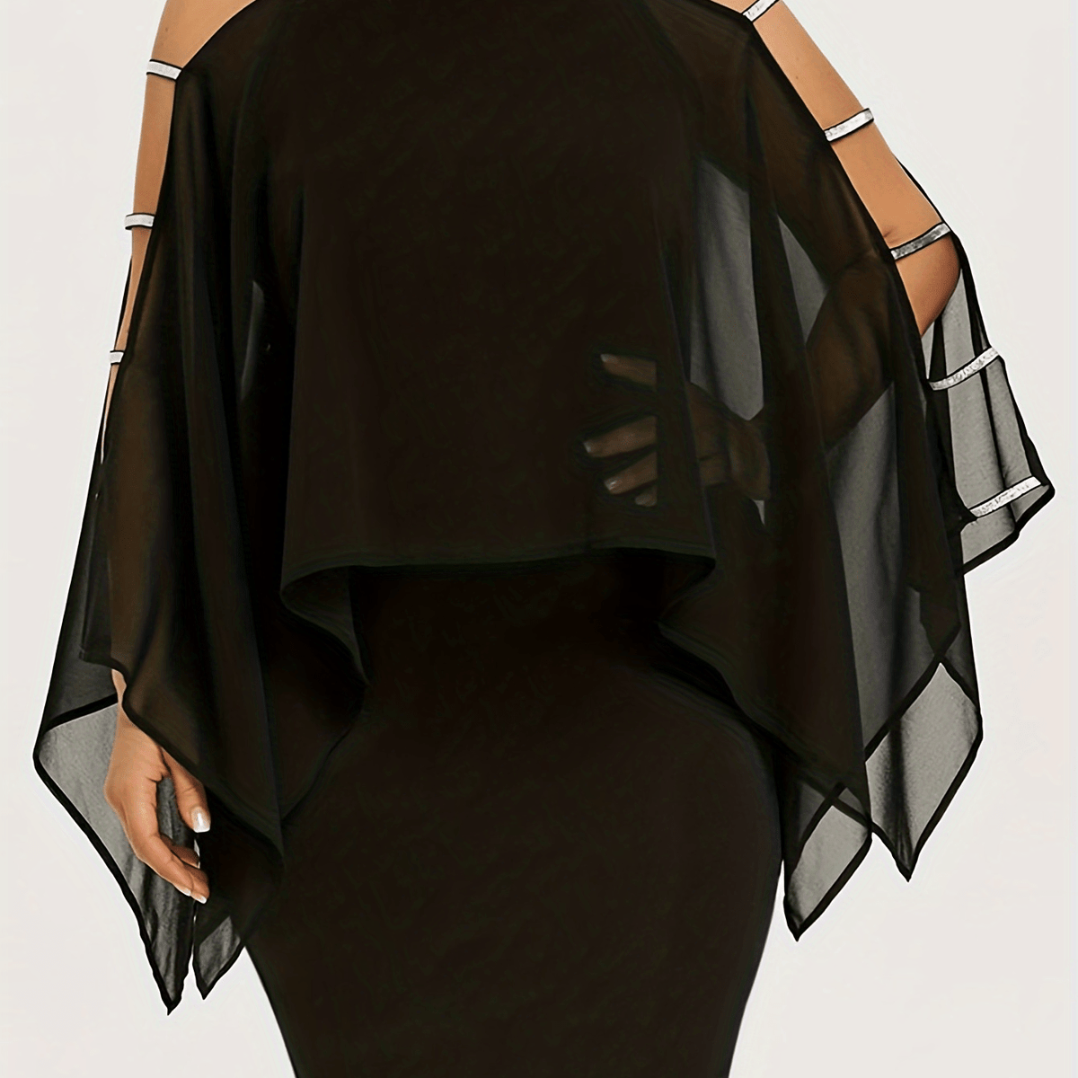  Casual Party Dress Women's Plus Mesh Layered Cut Out Sleeve Midi Dress