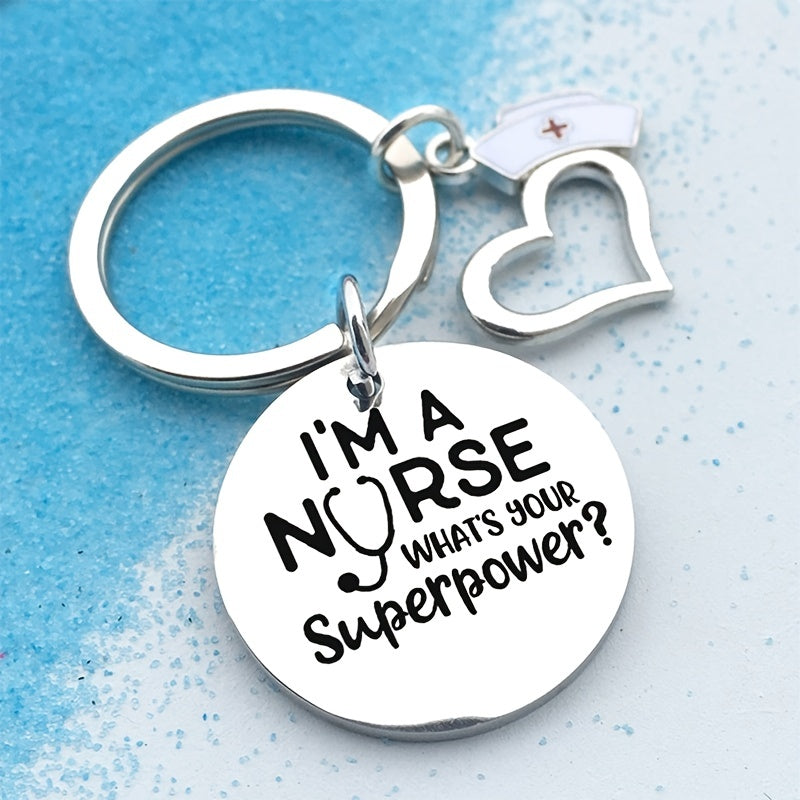 Nurse Superpower Silver Keychain Gift