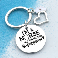 Nurse Superpower Silver Keychain Gift