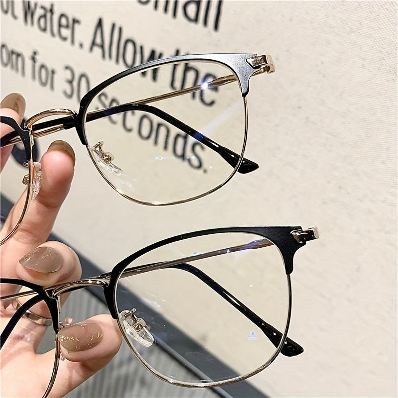 Metal Frame Eyeglasses Classic Temple Clear Lens Casual Glasses