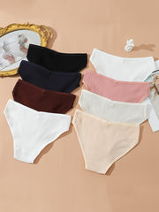 8pcs Seamless Ribbed Bikini Comfy Low Waist Panties Women Lingerie