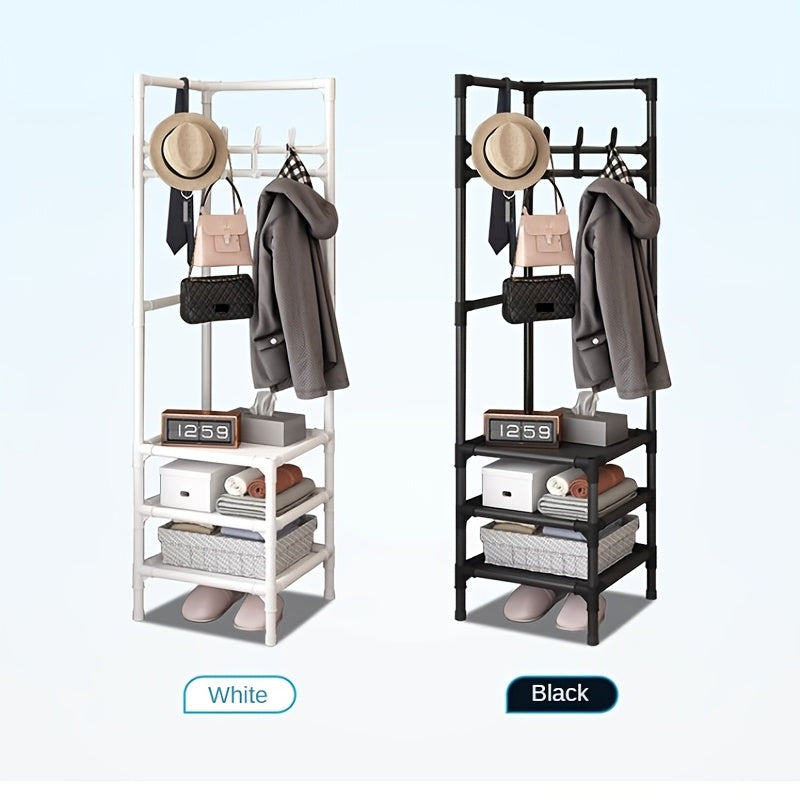 Triangle Corner Coat Rack with 2 Storage Shelves & Hooks