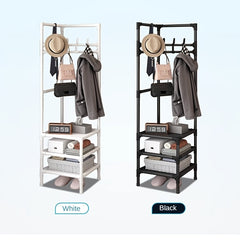 Triangle Corner Coat Rack with 2 Storage Shelves & Hooks