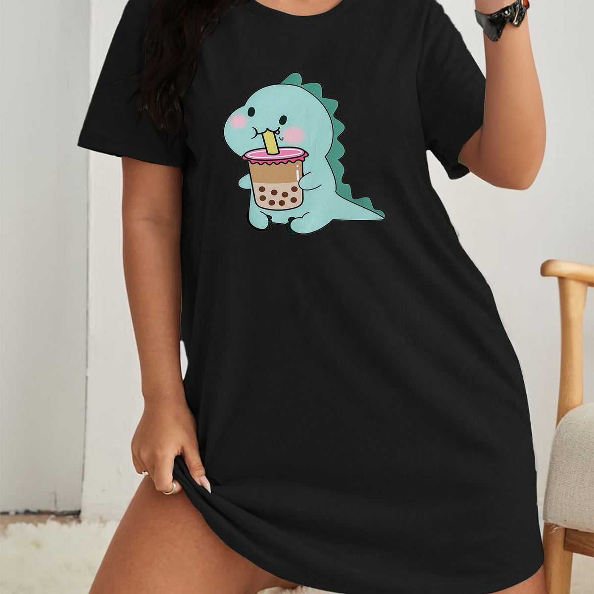  Dino Print Short Sleeve Nightdress