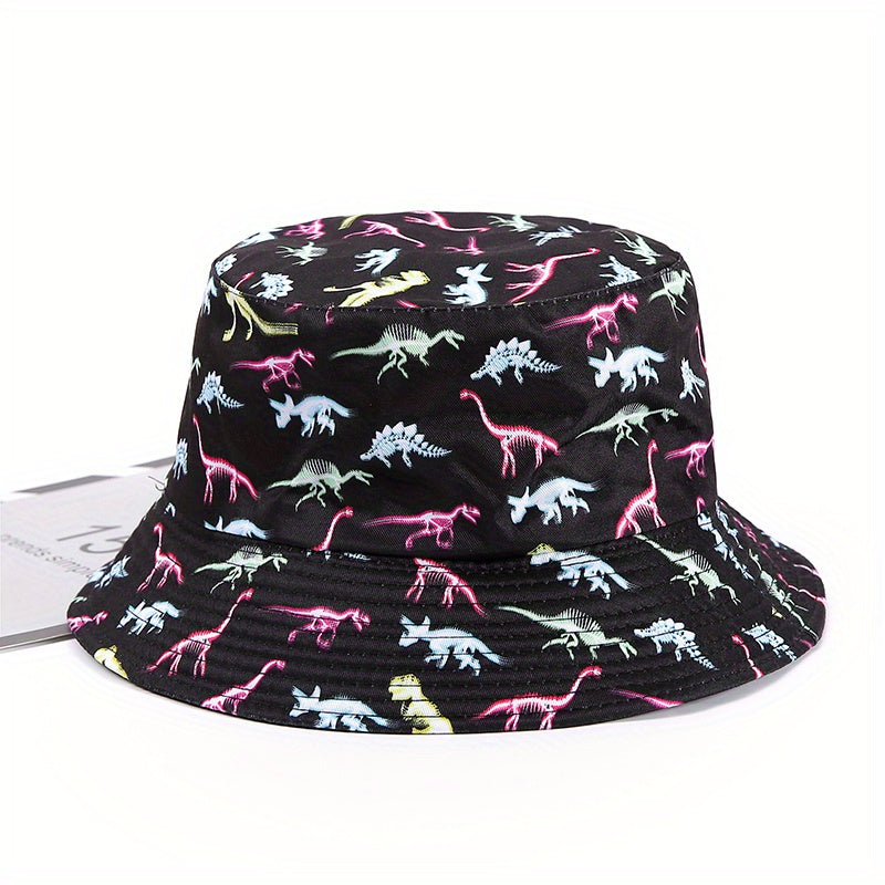 Vintage Dinosaur Print Bucket Hat Cartoon Basin Hat Unisex Lightweight