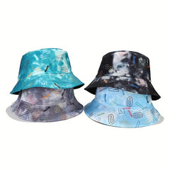 Unisex Tie Dye Alphabet Print Bucket Hat for Sun Protection