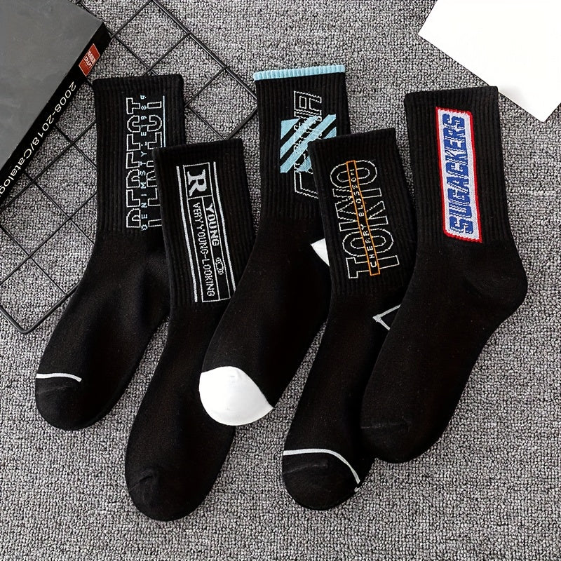 5 Pairs Letter Print Socks Crew Mid Tube Women's Stockings