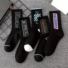 5 Pairs Letter Print Socks Crew Mid Tube Women's Stockings