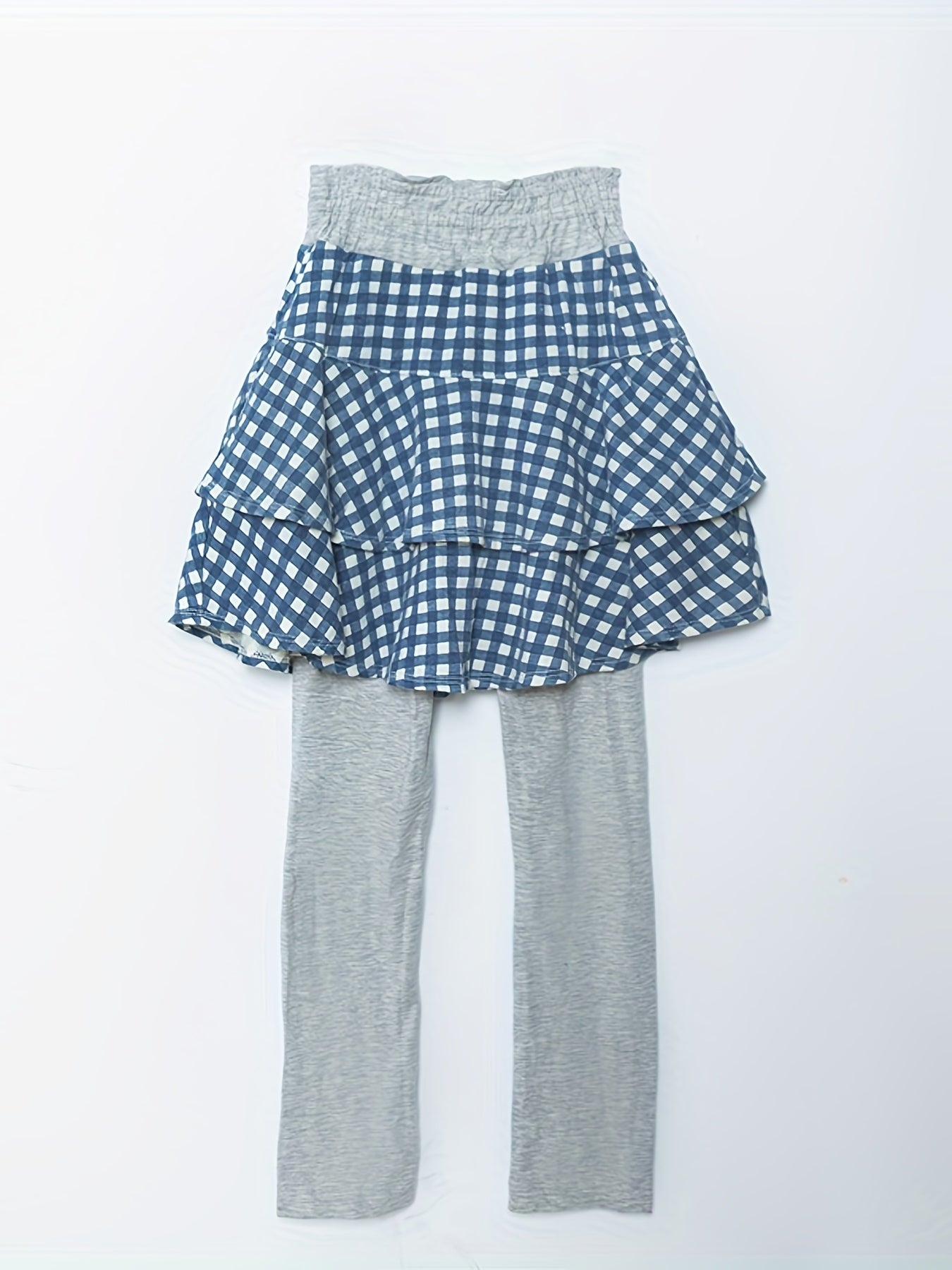 Girls' 2 In 1 Skort Legging Pants Plaid Skirt Breathable Thin