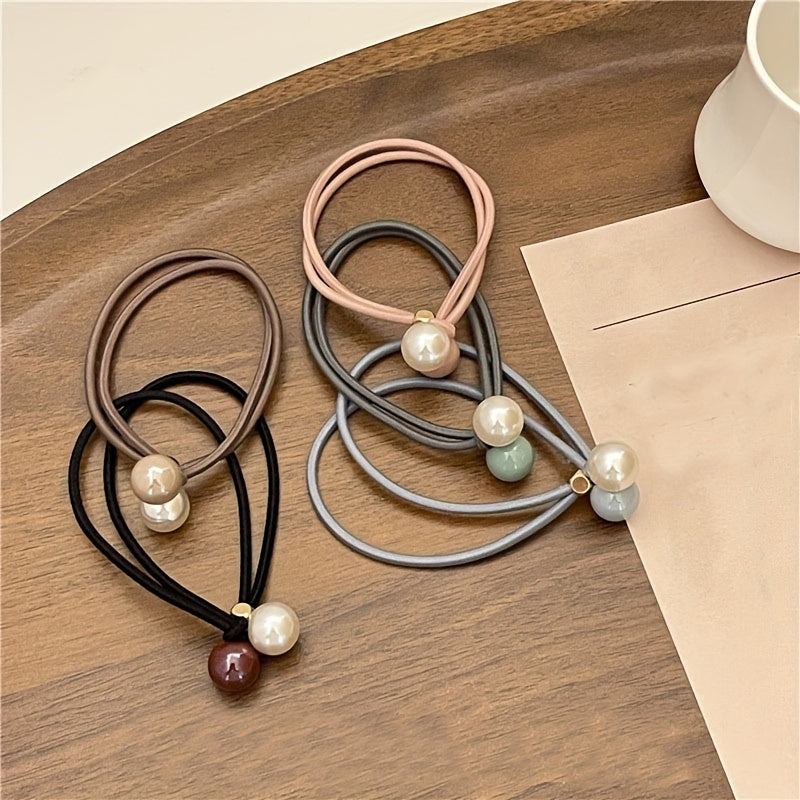 5pcs Faux Pearl Hair Tie Rope Rings Ponytail Holder Accessories