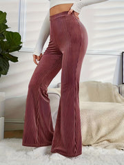  Solid Velvet High Rise Flared Leg Trousers