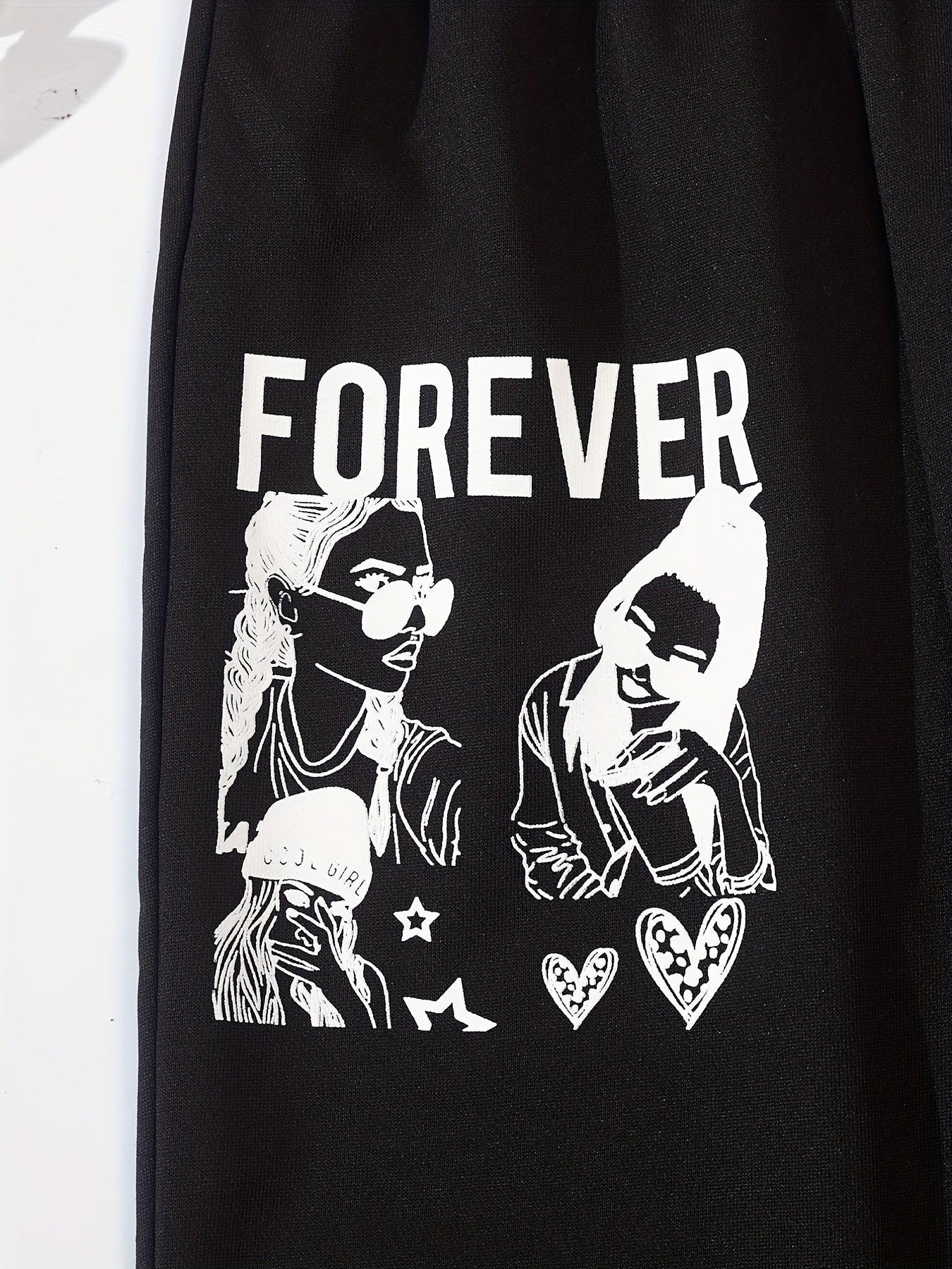 Kid Girls' Street Portrait & Letter Print Jogger Sweatpants