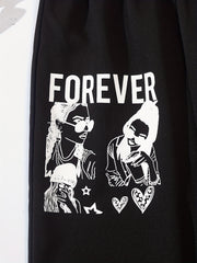 Kid Girls' Street Portrait & Letter Print Jogger Sweatpants