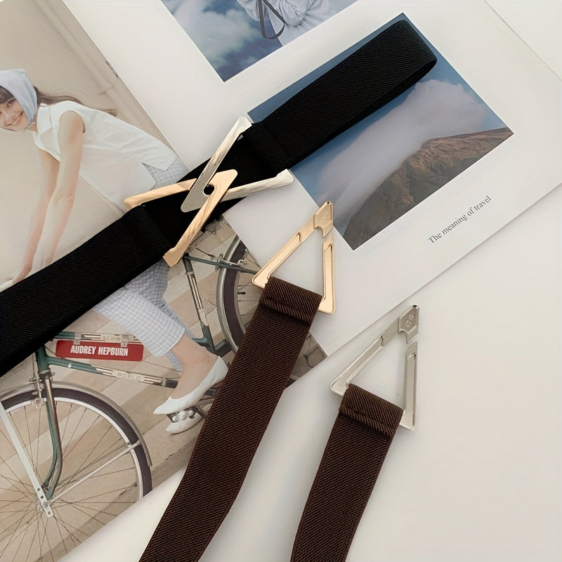 Double Triangle Metal Buckle Belt Women's Elastic Dress Belt