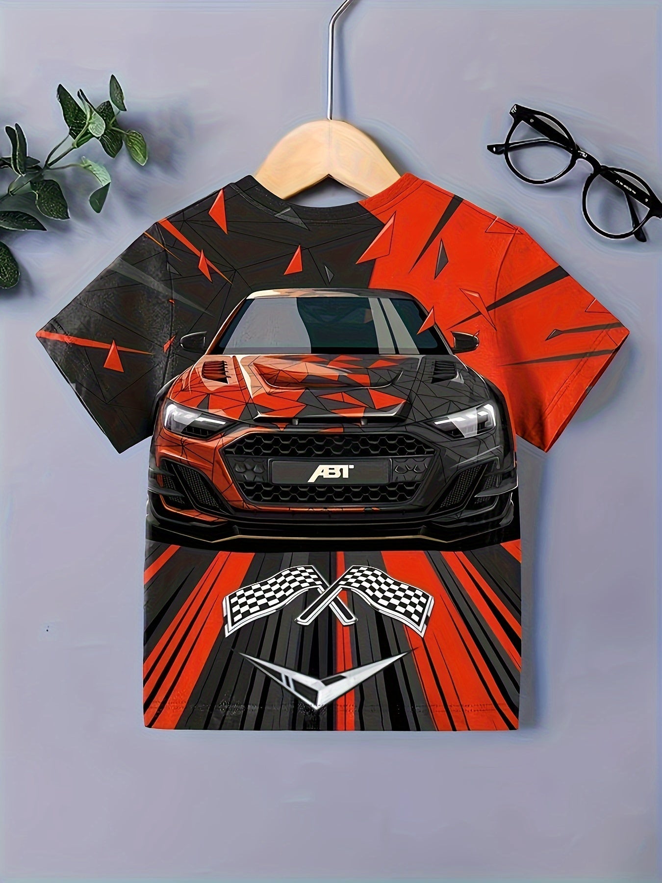 Racing Car Pattern Short Sleeve T shirt Kids Summer