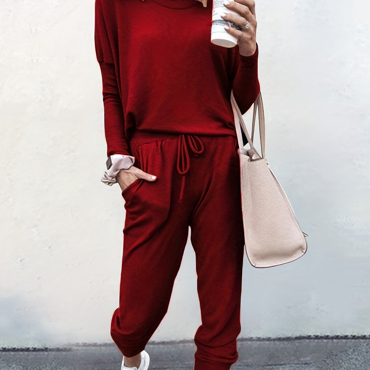 Casual Two-piece Set Long Sleeve T-shirt & Drawstring Pants Outfit