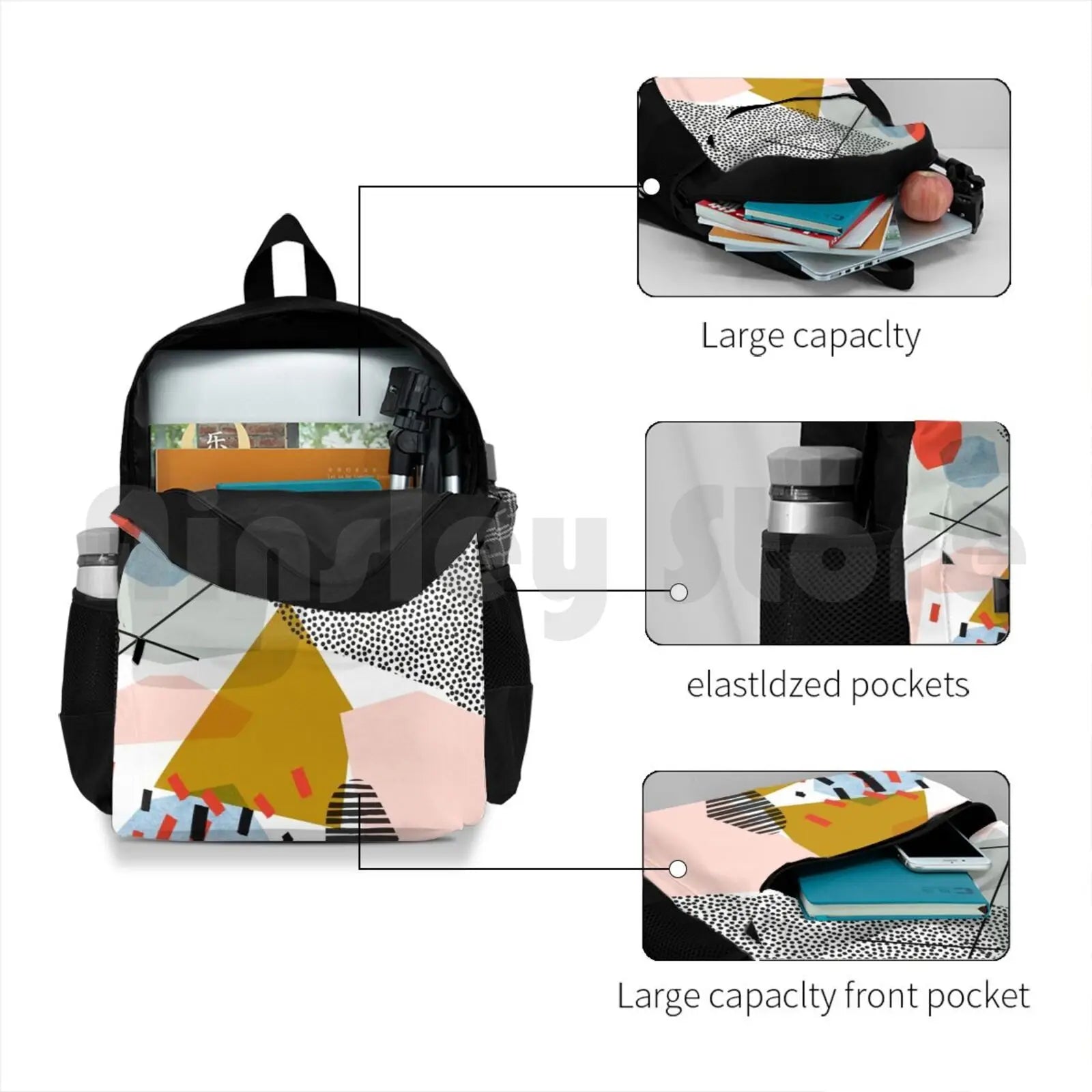 Retro Outdoor Hiking Backpack Waterproof Camping Travel Mid Century Modern