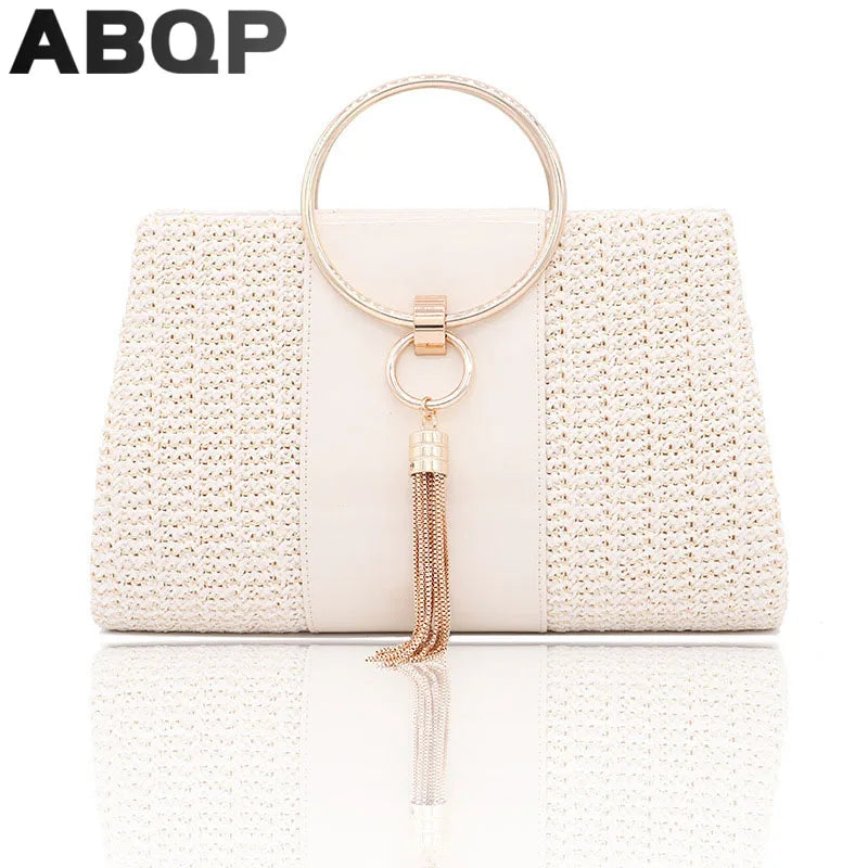 Designer Straw Clutch Bag Tassel Female Shoulder Wedding Party Evening Handbag