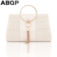 Designer Straw Clutch Bag Tassel Female Shoulder Wedding Party Evening Handbag