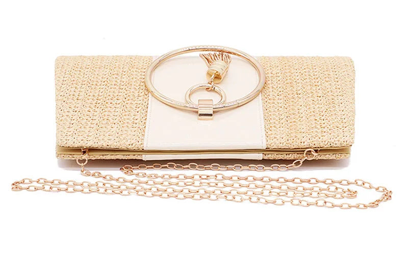 Designer Straw Clutch Bag Tassel Female Shoulder Wedding Party Evening Handbag