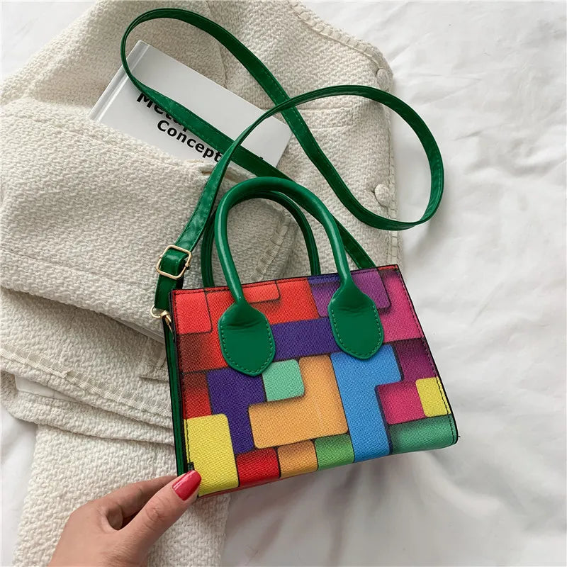 Rainbow Crossbody Shoulder Bag Women Small Square Handbag Clutch Phone Purse