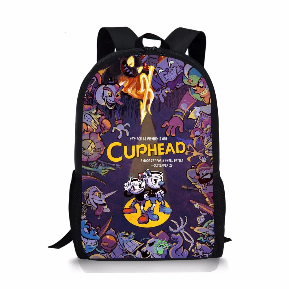 Cuphead Print School Bags for Kids Backpack Gift