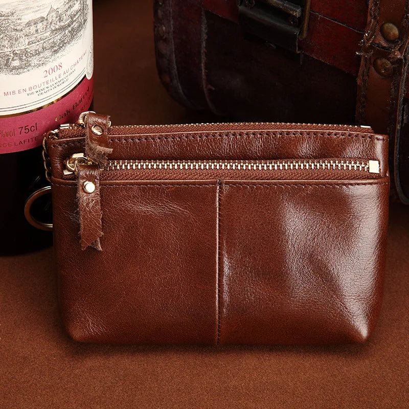 Oil Wax Leather Mini Coin Purse Key Bag Zipper Wallet