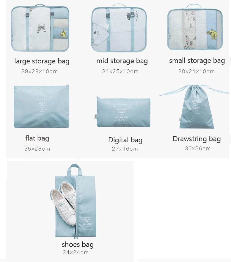 7pcs Luggage Organizer Bag Waterproof Travel Packing Cubes for Clothing Storage
