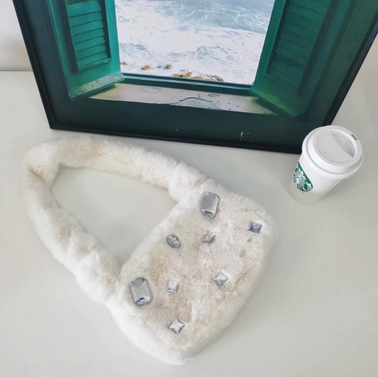 Furry Gemstone Decorated Handbag Soft Shoulder Bags Y2k Style