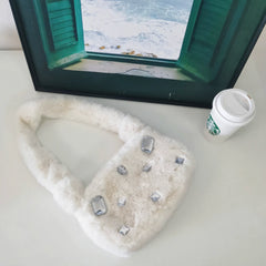 Furry Gemstone Decorated Handbag Soft Shoulder Bags Y2k Style