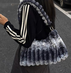 Gradient Plush Shoulder Bag Large Capacity Handbag