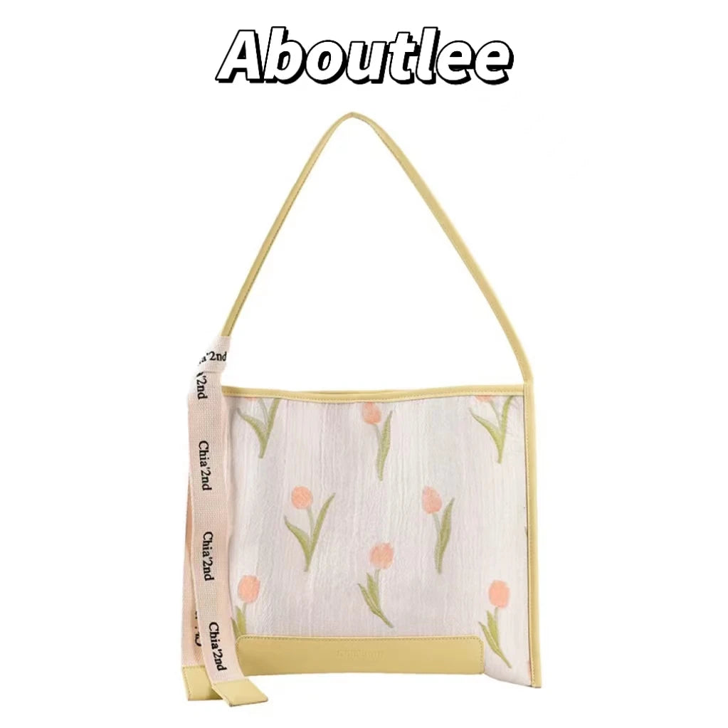 Aboutlee Tulip Pattern Shoulder Bag Lightweight Casual Outing Bag