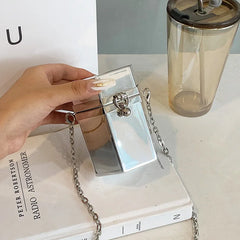 Mini Silver Metal Handbag Cigarette Case Purse Chain Shoulder Crossbody Bag