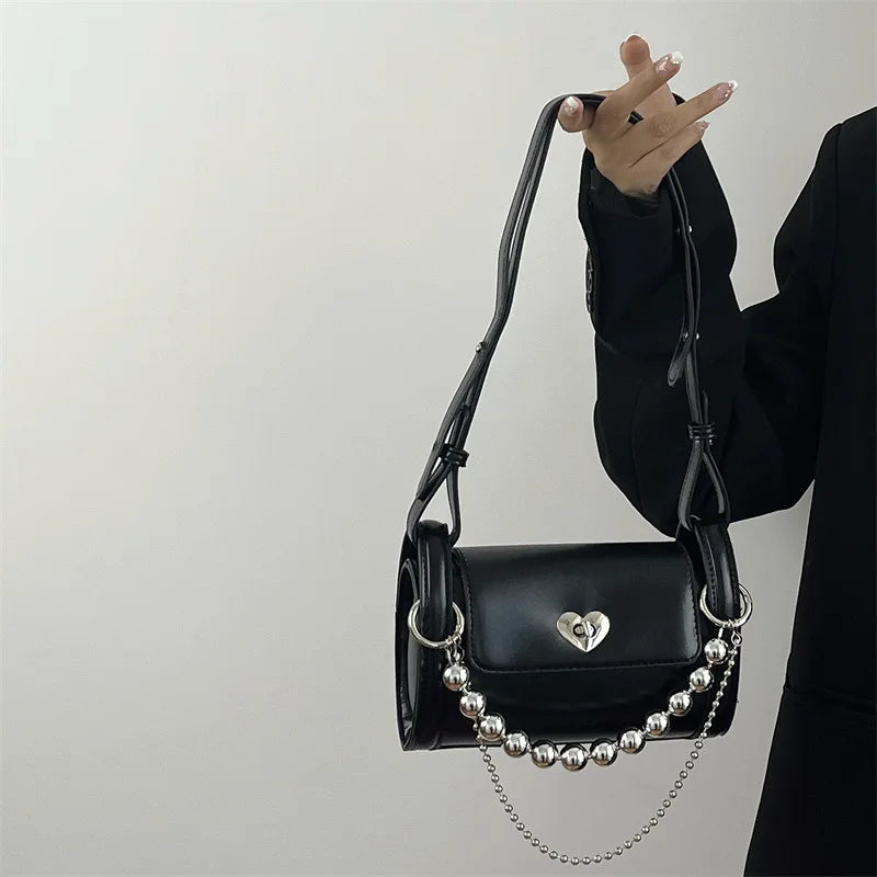 Polyester Barrel Shaped Beaded Chain Shoulder Bag