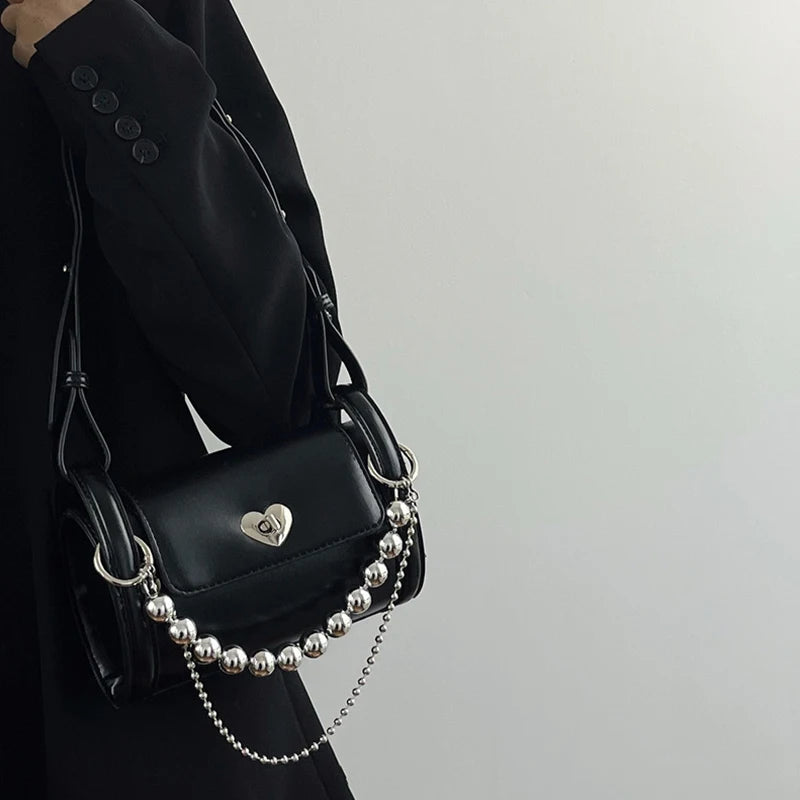 Polyester Barrel Shaped Beaded Chain Shoulder Bag