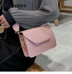 Wide Shoulder Strap PU Leather Small Square Bag Casual Solid Shoulder Messenger