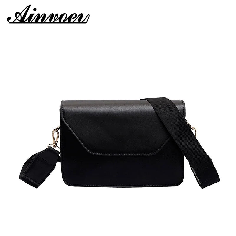 Wide Shoulder Strap PU Leather Small Square Bag Casual Solid Shoulder Messenger