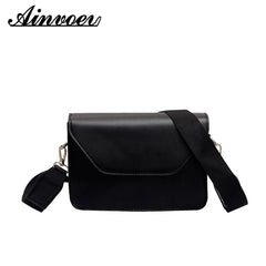 Wide Shoulder Strap PU Leather Small Square Bag Casual Solid Shoulder Messenger