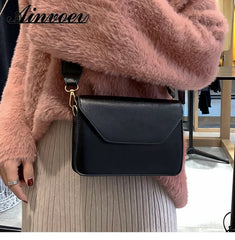 Wide Shoulder Strap PU Leather Small Square Bag Casual Solid Shoulder Messenger