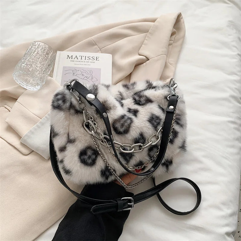 Plush Shoulder Bag Fluffy Faux Fur Crossbody Chain Handbags