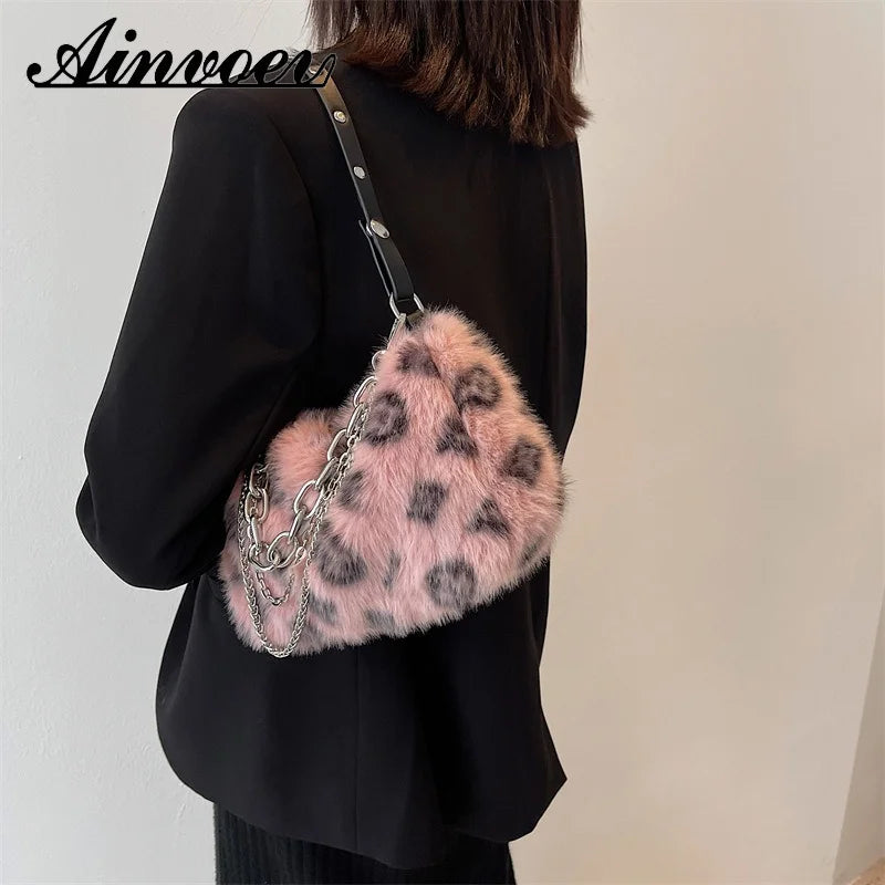Plush Shoulder Bag Fluffy Faux Fur Crossbody Chain Handbags