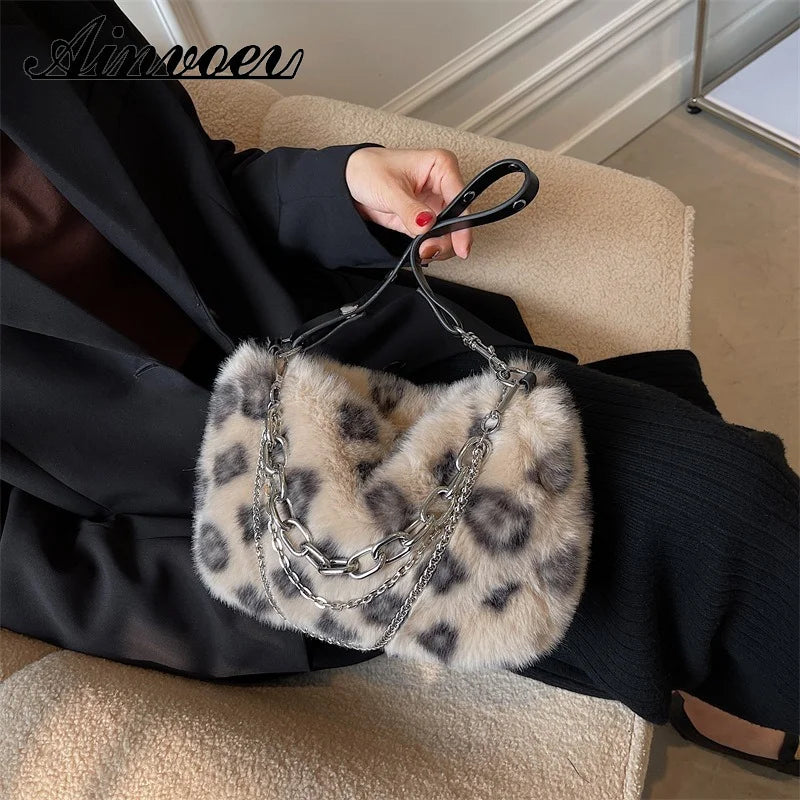 Plush Shoulder Bag Fluffy Faux Fur Crossbody Chain Handbags