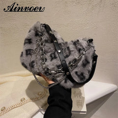 Plush Shoulder Bag Fluffy Faux Fur Crossbody Chain Handbags