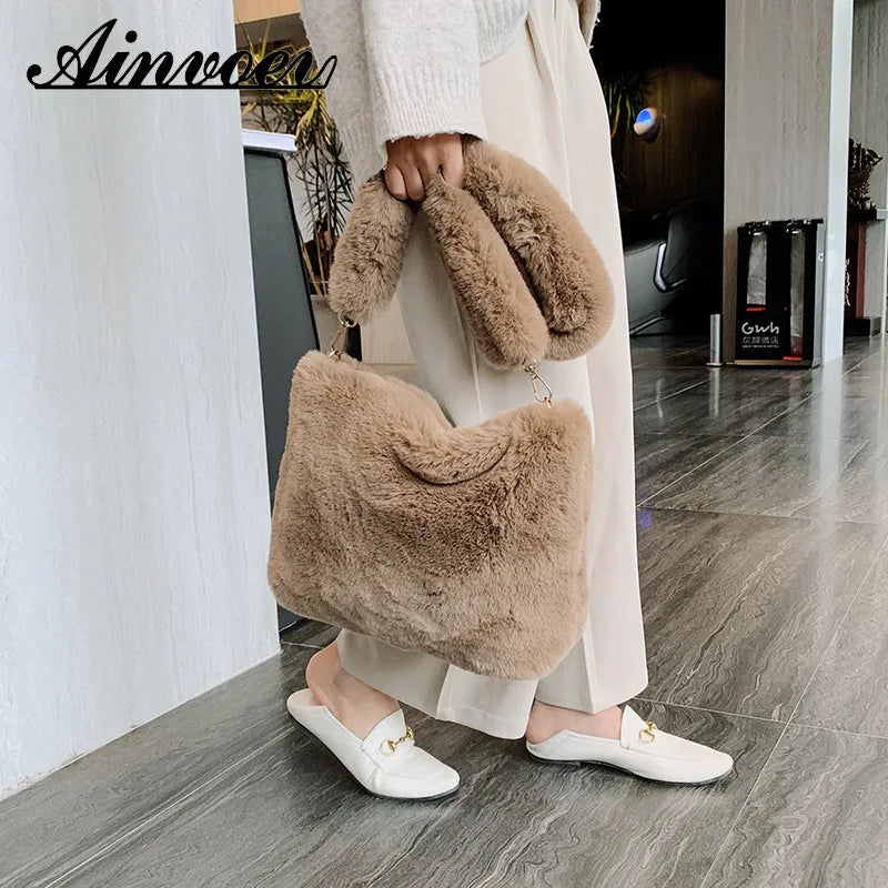 Soft Fur Women Large Capacity Purse Lady Sac Winter Handbag